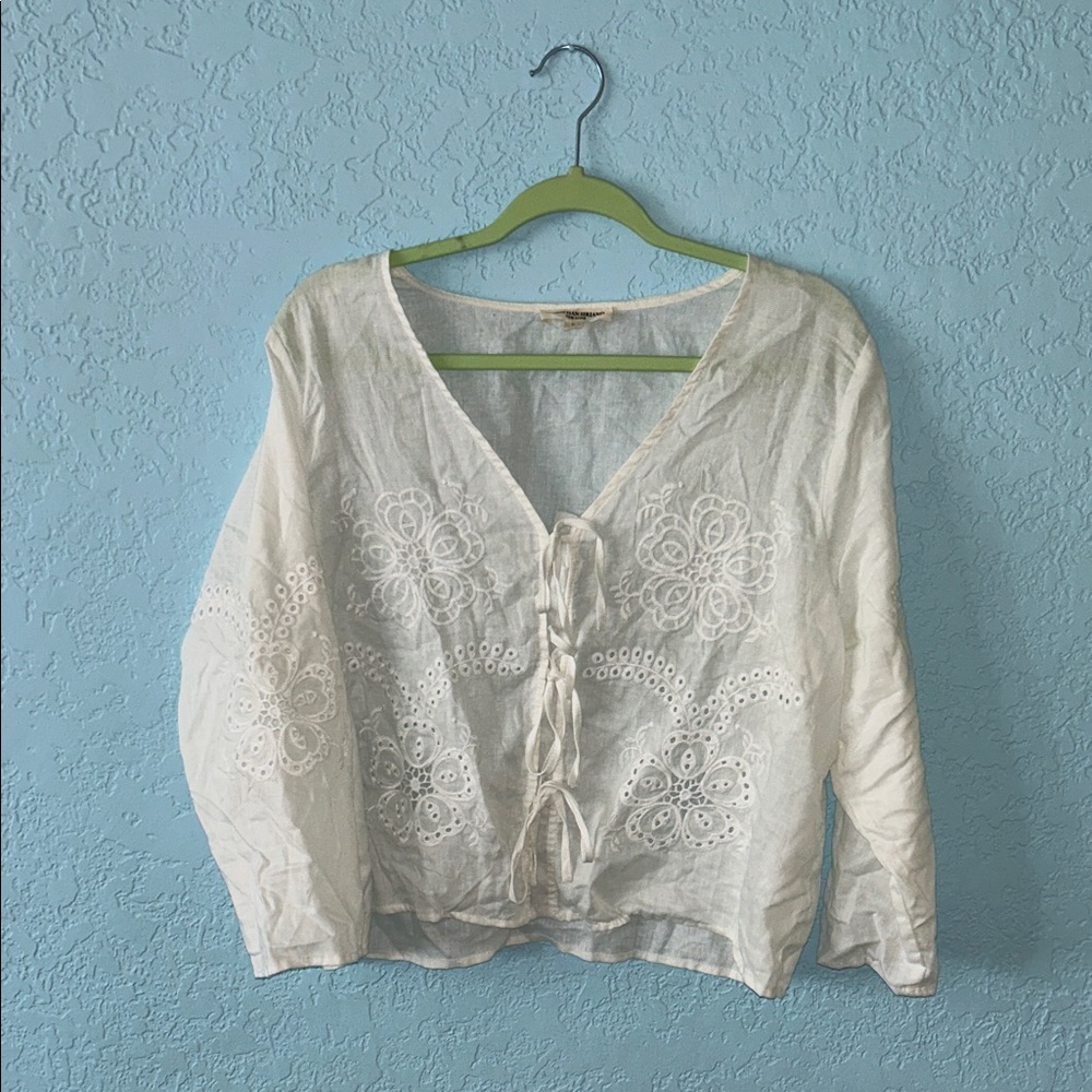 Christian Siriano White Embroidered Linen Blouse